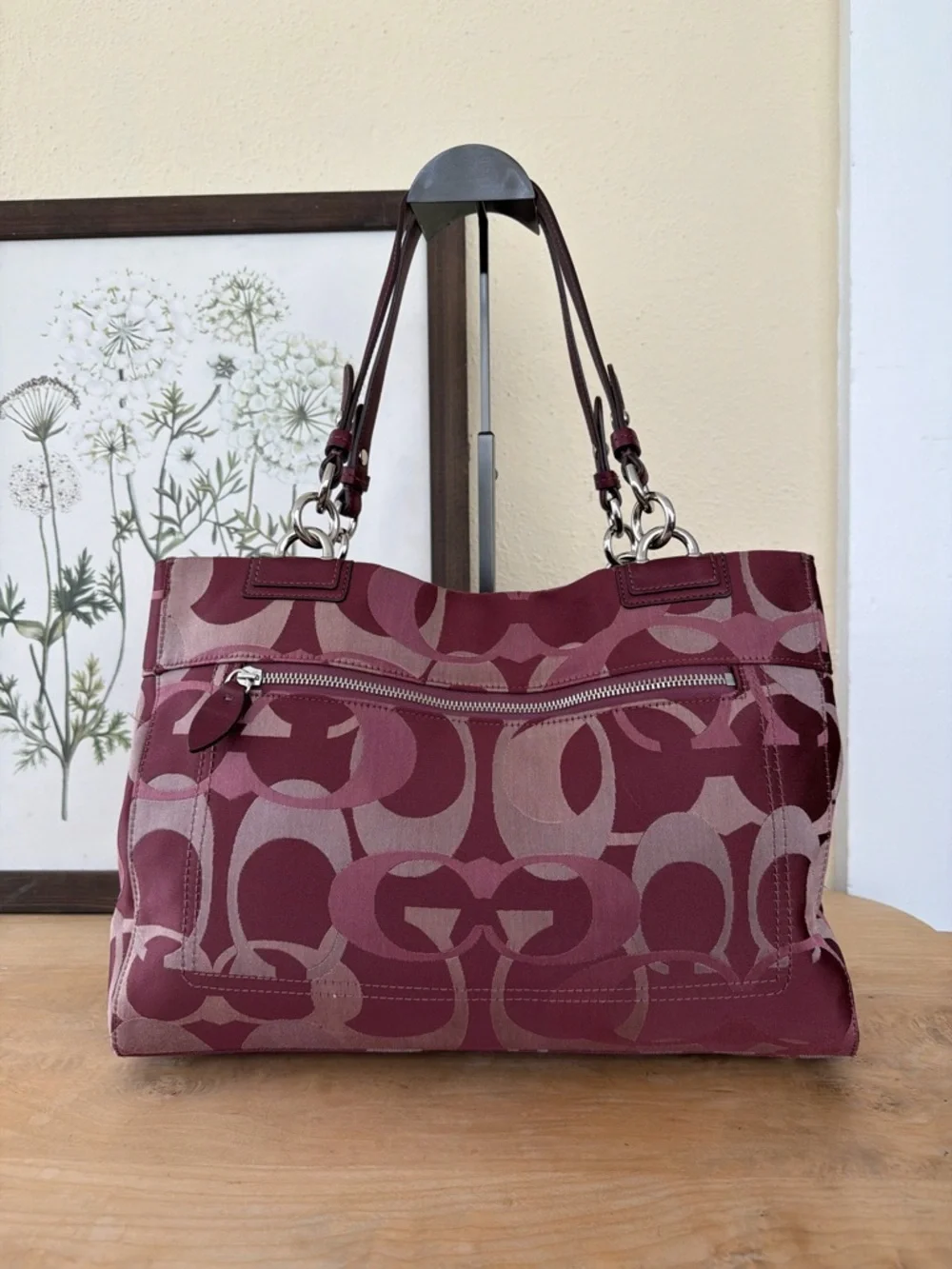 Coach Burgundy Signature Jacquard Shoulder Bag - Picture 2 of 8